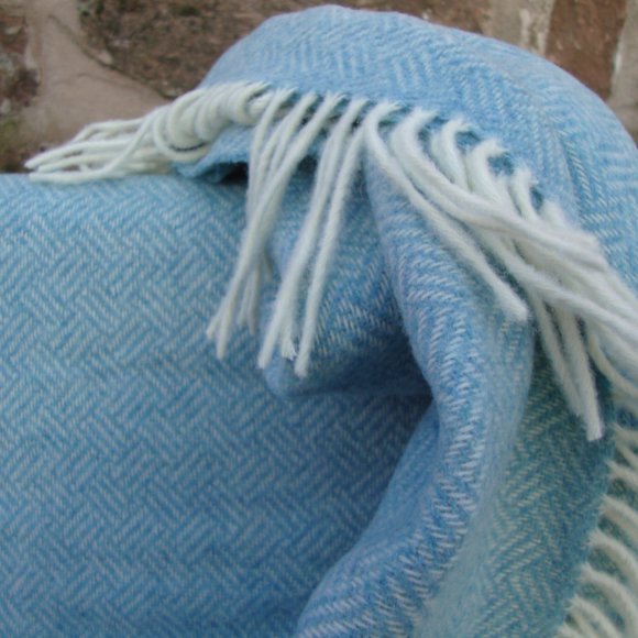 Blue Parquet Merino Lambswool Blanket Throw 01