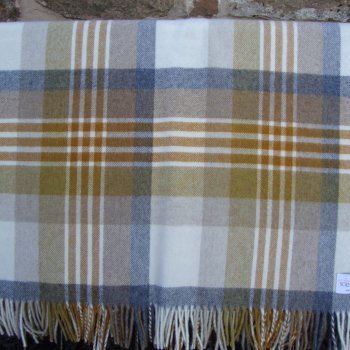 Grey and Gold Melbourne Check Lambswool Throw