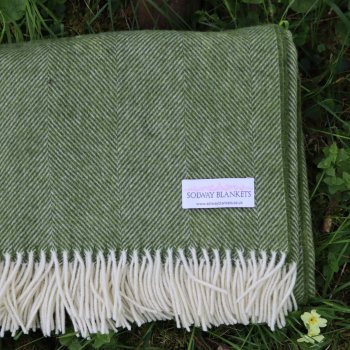 Apple Green Herringbone Shetland Wool Blanket