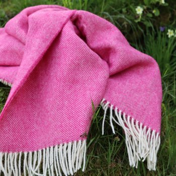 Bright Pink Herringbone Shetland Wool Blanket
