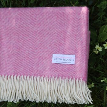 Pale Pink Herringbone Blanket in Shetland Wool