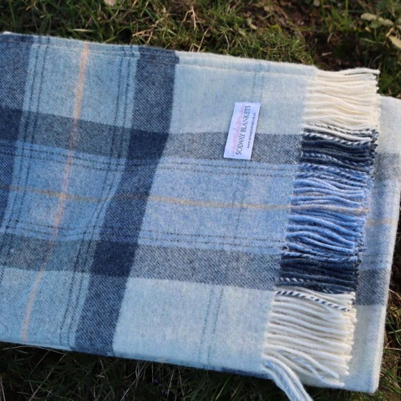 Skye Blue Check Shetland Wool Throw 01