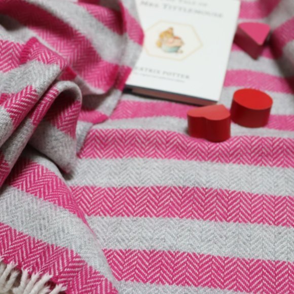 Georgina Stripe Cashmere Mix Pink Baby Blanket 01