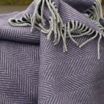 Lavender and Silver Herringbone Pure New Wool Blanket
