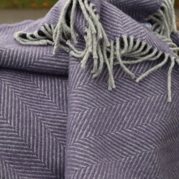 Lavender Grey Herringbone Pure New Wool 01