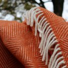 Pumpkin Orange Fishbone Pure New Wool Blanket Throw 04