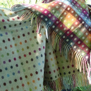 Beige Multicoloured Spot Check Merino Wool Throw