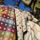 Beige Multi Spot Check Merino Lambswool Blanket Throw 06