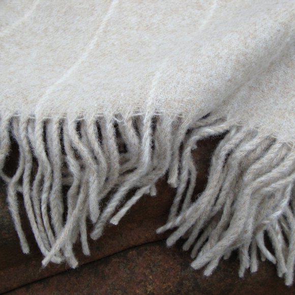 Beige Pinstripe Merino Lambswool Blanket Throw 01