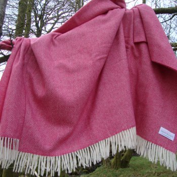 Cerise Herringbone Merino Lambswool Throw