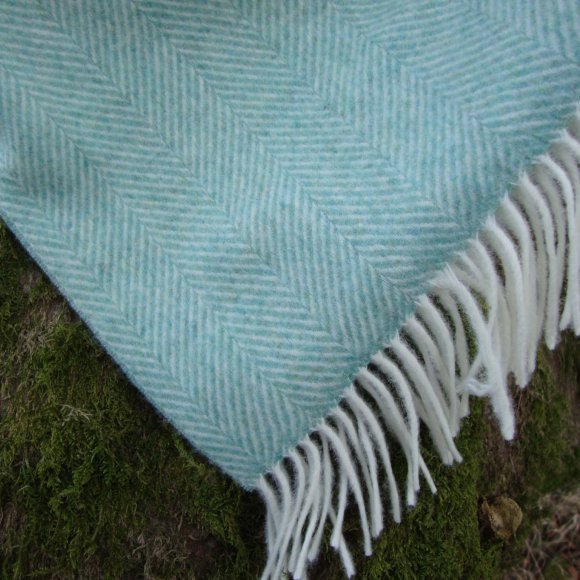 Eucalyptus Herringbone Merino Lambswool Blanket Throw 01