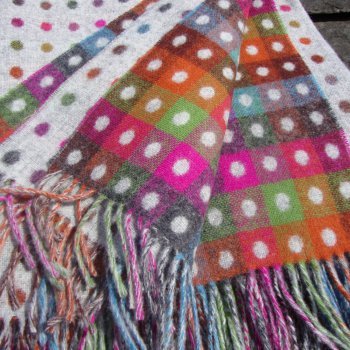 Grey Multi Spot Check Merino Wool Throw