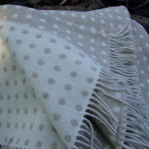 Natural Reversible Spot Check Merino Lambswool Blanket Throw 01