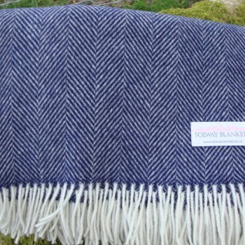 Navy Herringbone Merino Lambswool Throw