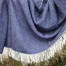 Navy Herringbone Merino Lambswool Blanket Throw 02