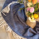 Navy Herringbone Merino Lambswool Blanket Throw 04