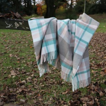 Portree Rose and Natural Check Merino Wool Throw