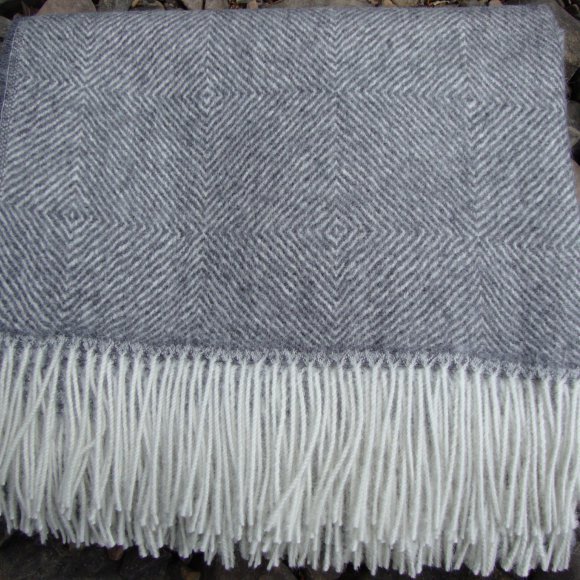 Diamond Herringbone Natural Grey Alpaca Blanket 01