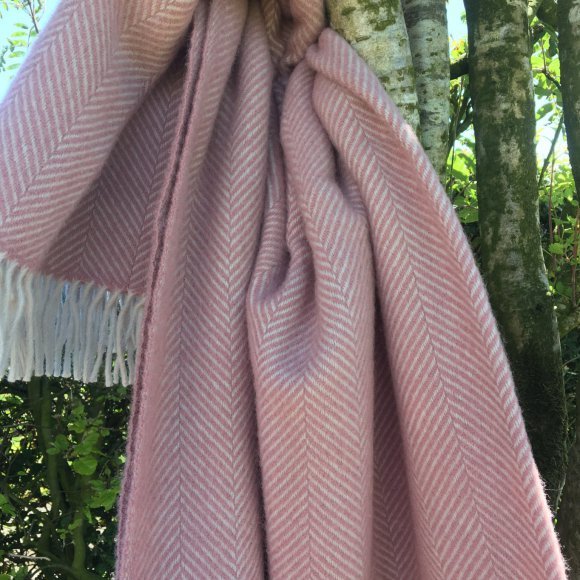 Blush Pink Herringbone Pure New Wool Blanket Throw 01