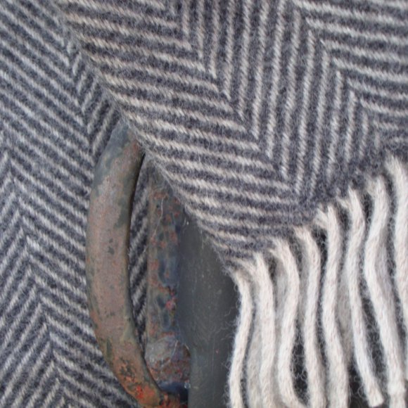 Charcoal Silver Herringbone Pure New Wool Blanket Throw 01