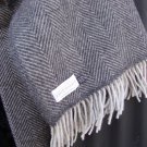 Charcoal Silver Herringbone Pure New Wool Blanket Throw 02