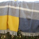 Grey Yellow Panel Illusion Pure New Wool Blanket Throw 05