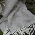 Natural Beige Herringbone Pure New Wool Blanket Throw 02