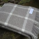 Natural Beige Windowpane Check Pure New Wool Blanket Throw 04