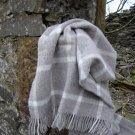 Natural Beige Windowpane Check Pure New Wool Blanket Throw 07