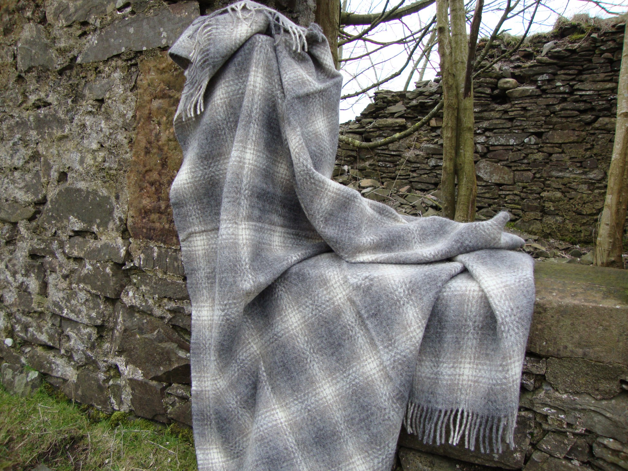 Grey Combo, Pure Wool Tartan Small Blanket