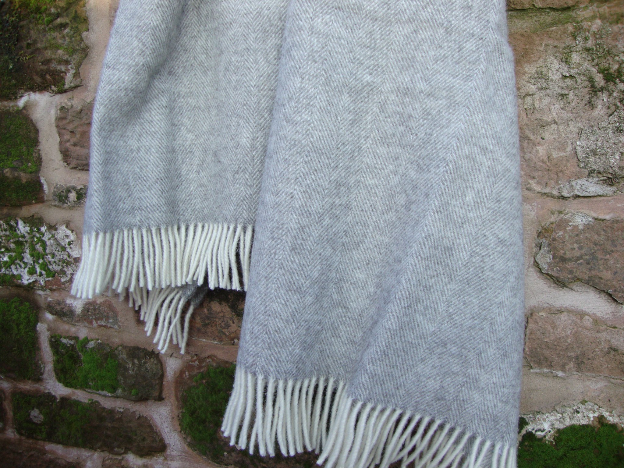 Natural Grey Herringbone Undyed Wool Blanket