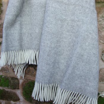 Natural Grey Herringbone Undyed Wool Blanket
