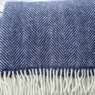 Navy Blue Fishbone Pure New Wool Blanket Throw 02