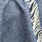Navy Blue Fishbone Pure New Wool Blanket Throw 04