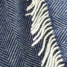 Navy Blue Fishbone Pure New Wool Blanket Throw 05