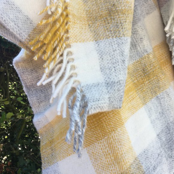 Primrose Yellow Meadow Check Pure New Wool Blanket 01