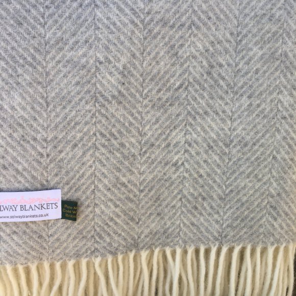 Silver Grey Herringbone Pure New Wool Blanket Throw 01