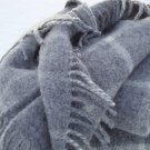 Soft Grey Chequered Check Pure New Wool Blanket 02