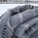 Soft Grey Chequered Check Pure New Wool Blanket 03