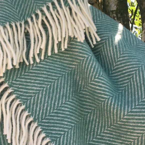 Spearmint Green Herringbone Pure New Wool Blanket Throw 01