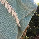 Spearmint Green Herringbone Pure New Wool Blanket Throw 02