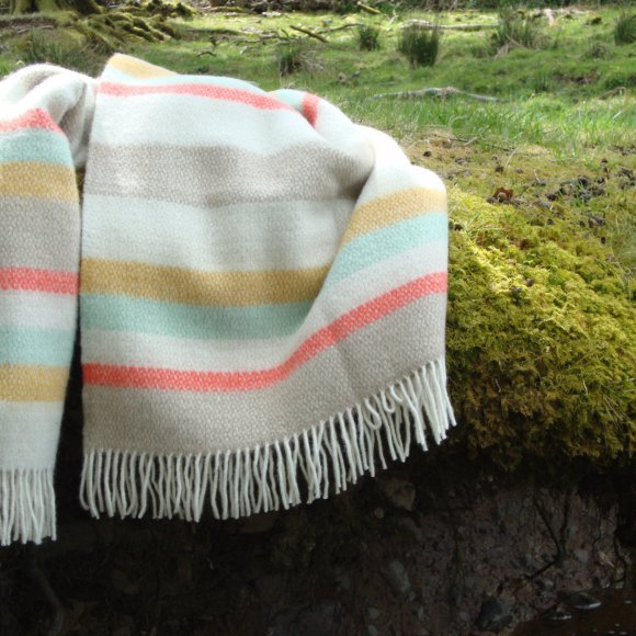Spring Stripe Pure New Wool Blanket Throw 01