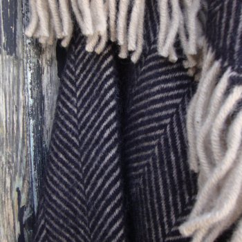 Vintage Herringbone Throw - Charcoal and Beige