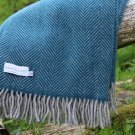 Teal Herringbone Pure New Wool Blanket Throw 02