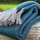 Teal Herringbone Pure New Wool Blanket Throw 03
