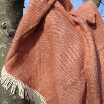 Brick Herringbone Shetland Wool Blanket