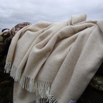 Natural Herringbone Shetland Wool Blanket