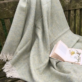 Light Sage Green Herringbone Shetland Wool Blanket