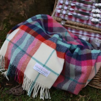 Falmouth Red & Ivory Check Shetland Wool Blanket