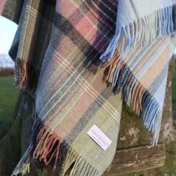 Green Kintyre Check Shetland Wool Throw